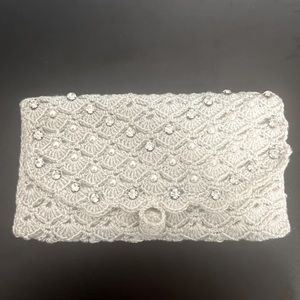 Vintage 1960s Crochet Clutch Purse with Pearls